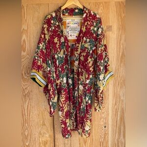 Floral Kimono with Red and Green Accents
